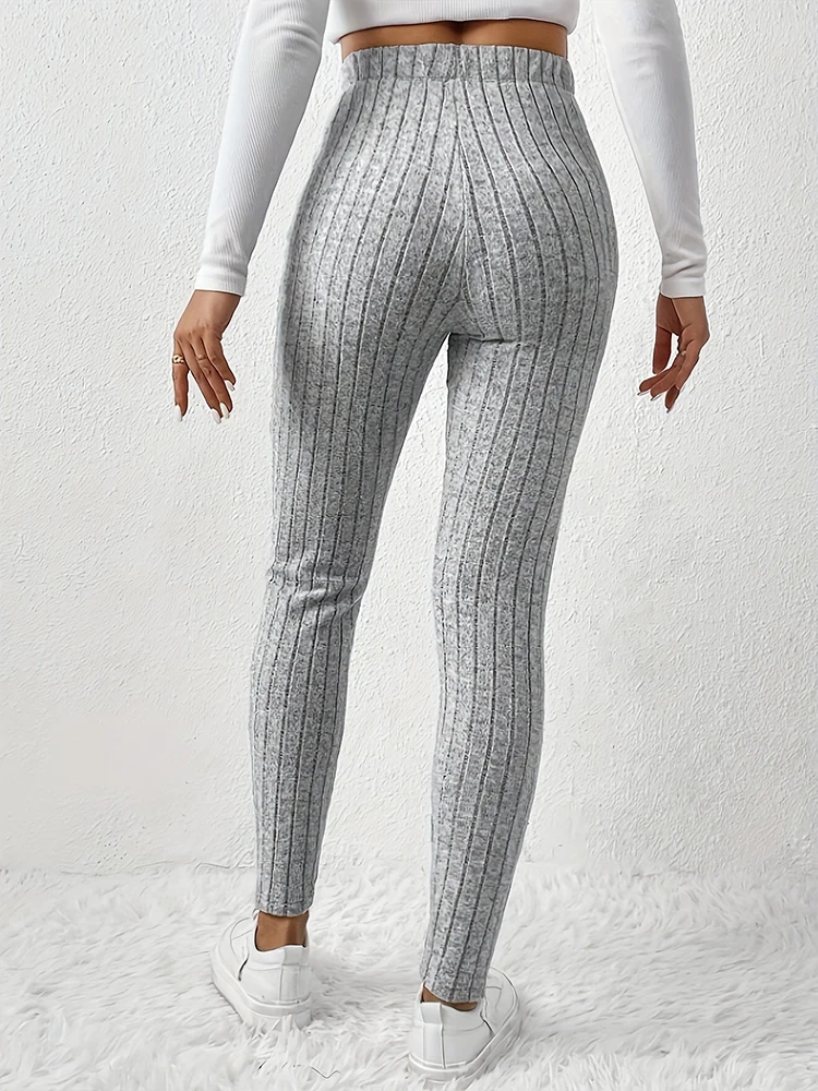 Casual Solid Color Drawstring Stripe Women Leggings Autumn Elastic Slim-fitting Sports Legging Grey Daily Woman Fashion Clothing