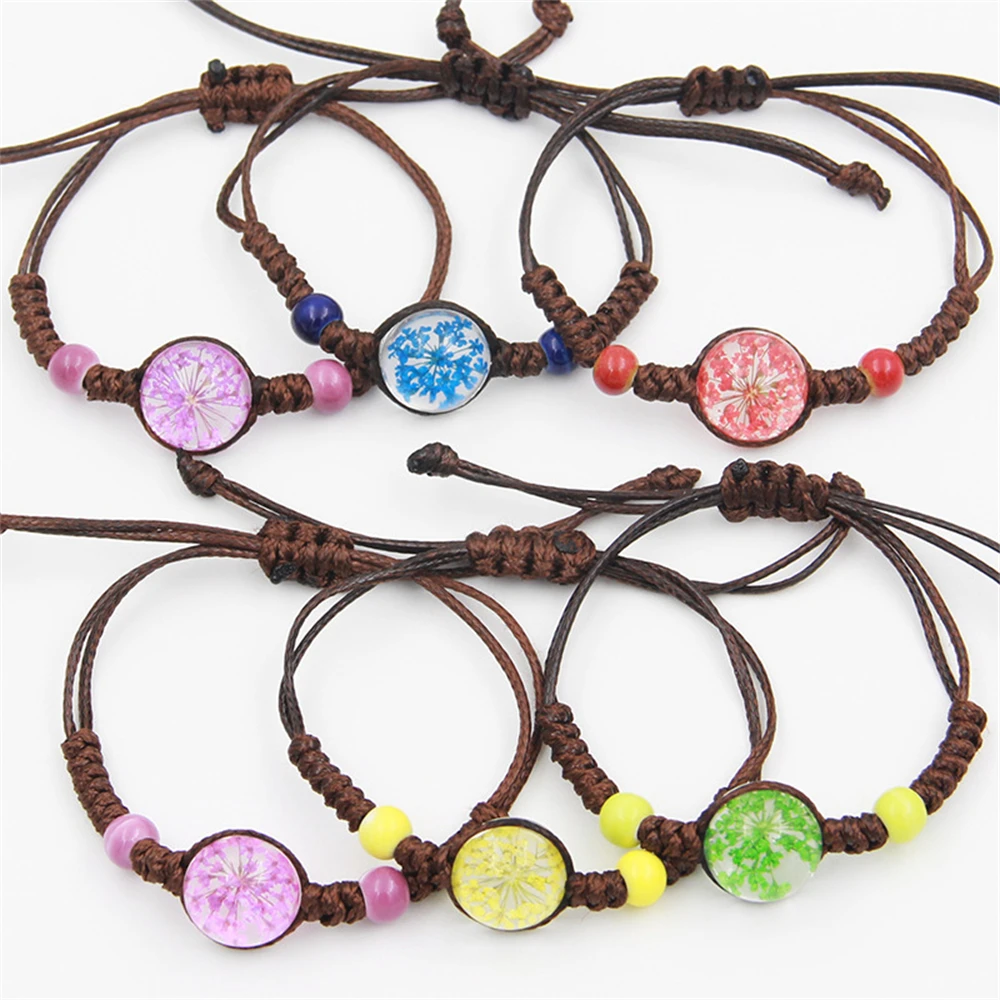 Star Dried Flower Glass Bracelet Hand Woven Bangles Students Graduation Gifts Jewelry For Women Rope Chain