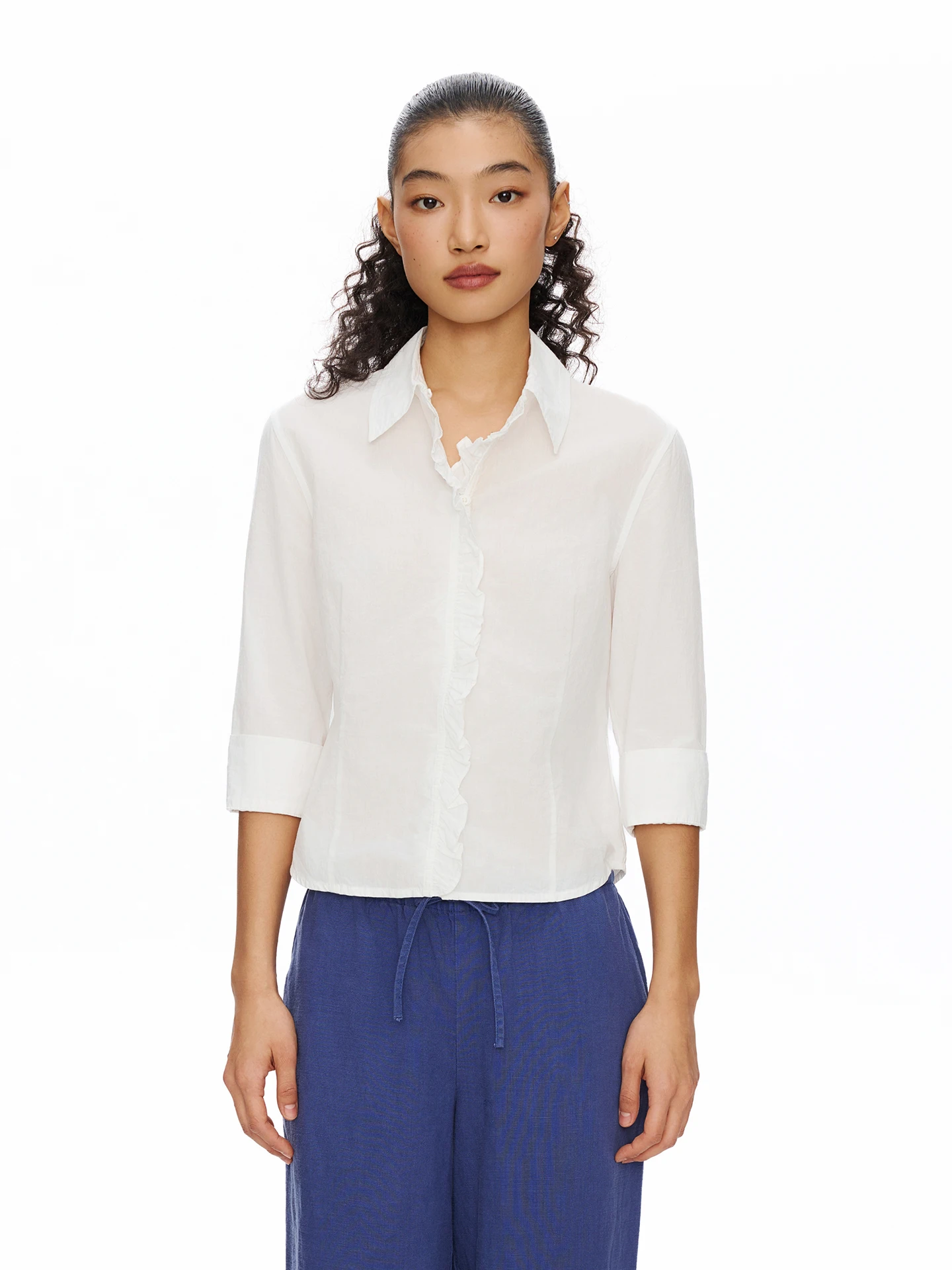 

Женская повседневная укороченная куртка Oneup из смесового хлопка с рюшами, на пуговицах, длиной три четверти