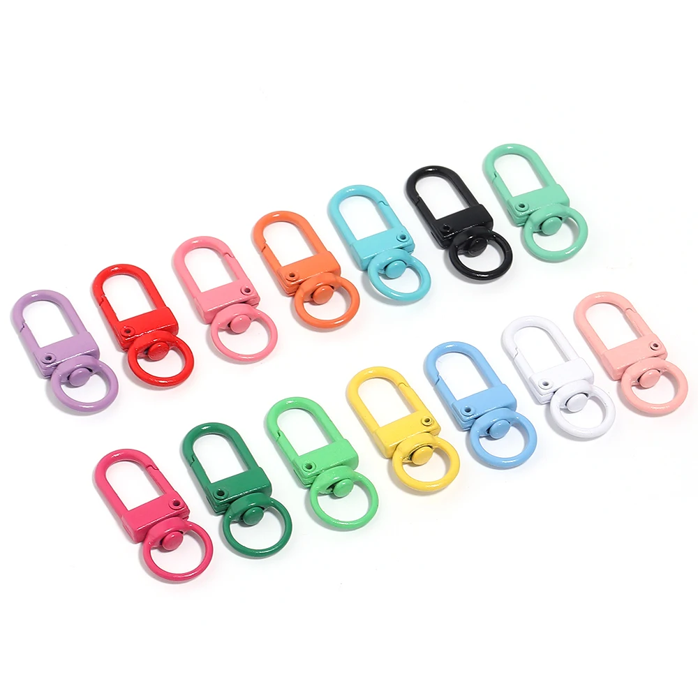 SAUVOO 10pcs/lot 14 Colors Baked paint Keychain Alloy 34x14mm Spring Buckle for Women Girl Cute Jewelry Making Accessory