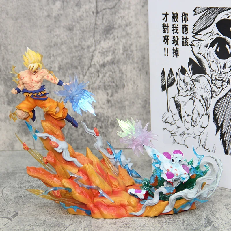 

21cm Dragon Ball Gk Son Gohan Vs Frieza Anime Figures Fight Famous Scenes Super Saiyan Statue Model Desktop Decoration Kids Toy