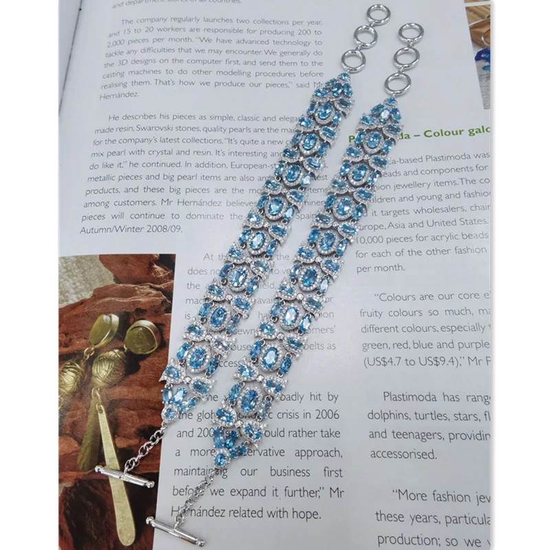 SACE GEMS Arrival Trend 925 Sterling Silver Swiss Blue Topaz Gemstone Bracelrts for Women Engagement Cocktail Party Fine Jewelry