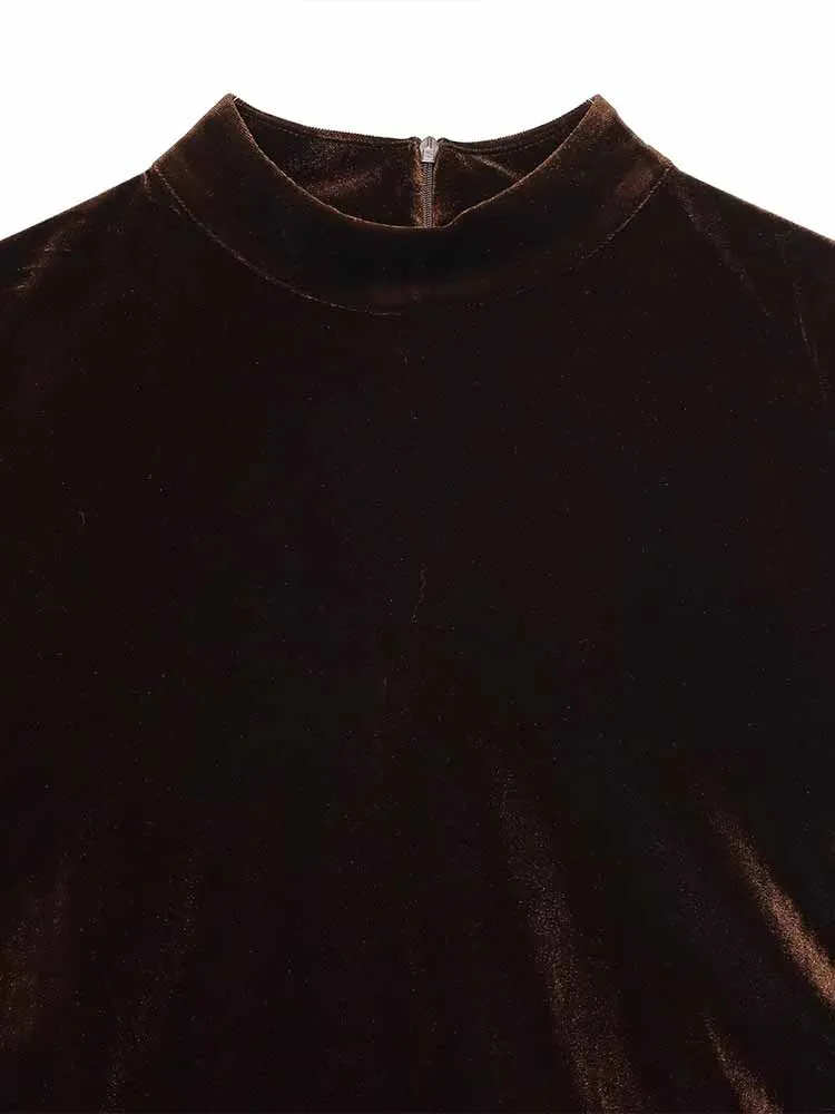 النمط الأوروبي والأمريكي الخريف الملابس النسائية الجديدة أزياء بسيطة الرجعية المرقعة الدانتيل تكدرت فو المخملية اللباس