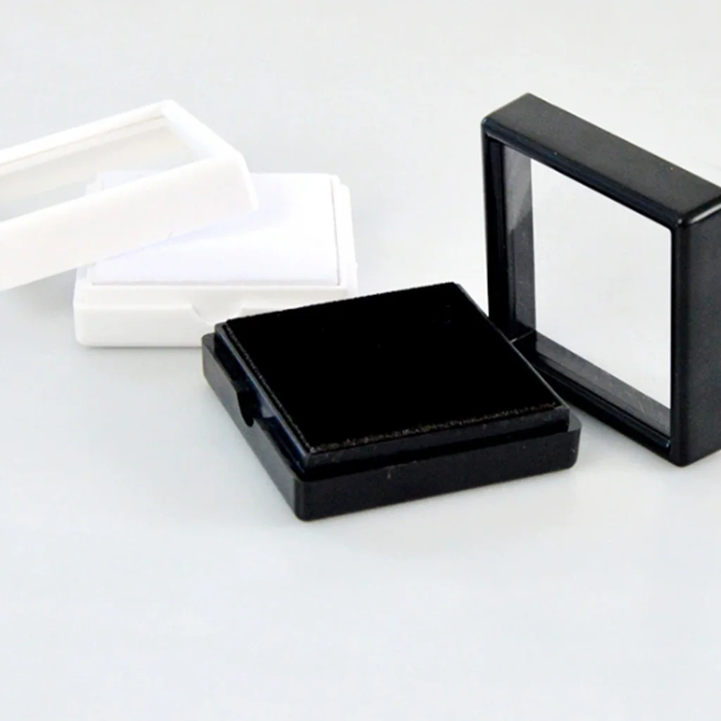50PCS Square 40*40mm Bare Diamond Acrylic Display Jewelry Storage Gift Gemstone Box White Black Soft Sponge Cushion Loose Case