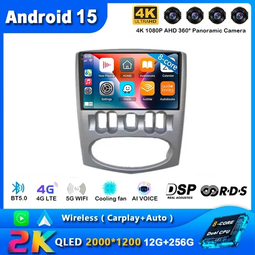 Android 15 Auto inalámbrico CarPlay Radio de coche para Renault Logan 1 Sandero 2009-2015 Dacia Duster reproductor Multimedia GPS estéreo 2din