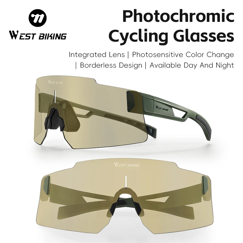 

WEST BIKING Large Frame Cycling Glasses Photochromic UV400 Bike Goggle Lightweight Windproof Outdoor Sports Bicycle Sunglasses