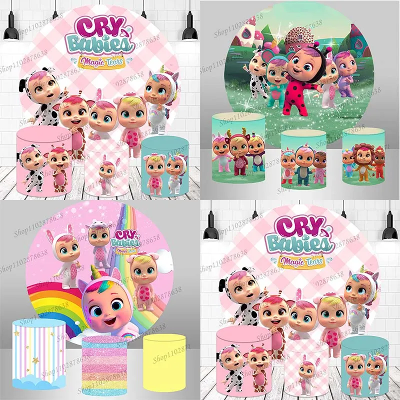 

Cry Babies Magic Tears Round Backdrop Custom Cry Babies Magic Tears Cylinder Cover Kids Birthday Party Decor