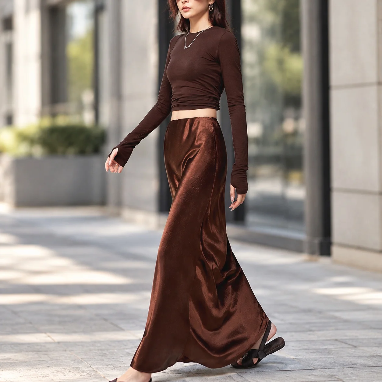 Straight Silhouette Side Slit Skirt Maxi Length Commuter Chic with Slight Stretch Urban Style Asymmetrical Cut Women Skirts