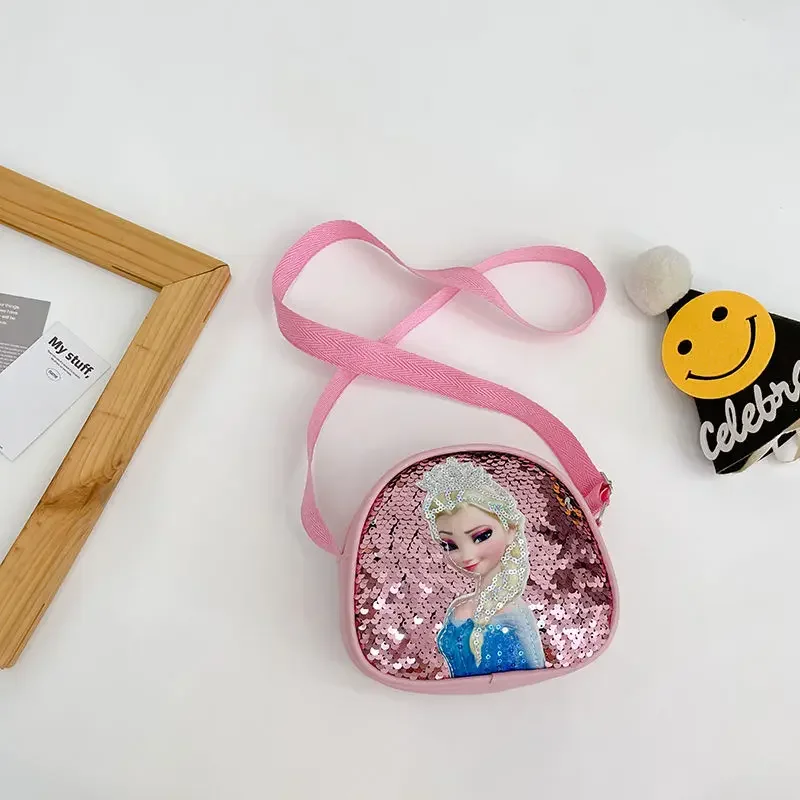 Disney Princess Crossbody Bags Frozen 2 Elsa Sofia Cartoon Shoulder Bag Girls Fashion Sequins Handbags Kids Backpack