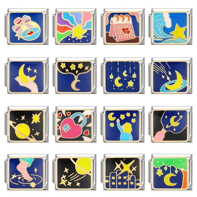 Creative Charm Moon Tree Planet อาคารอิตาเลี่ยน Charm Links Fit 9 มม.สร้อยข้อมือสแตนเลสเครื่องประดับ DIY ขายส่ง