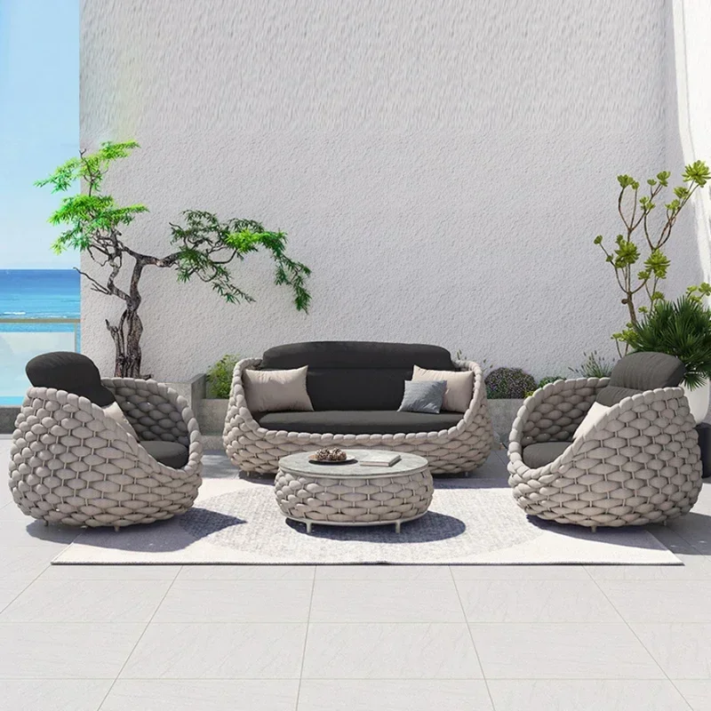 Sofa Outdoor Garden Combination Villa Balcony Garden Coffee Table Terrace Rattan Sun Room Rattan Woven Custom Furniture