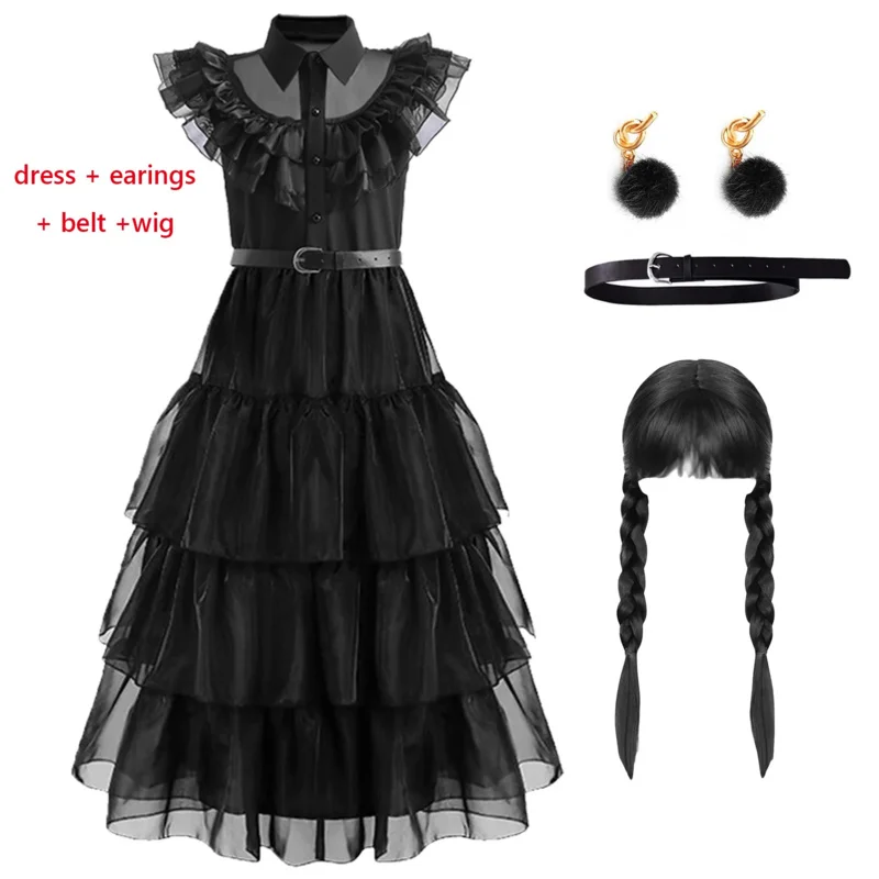 Wednesday Addams Cosplay For Girl Costume 2023 New Vestidos For Kids Party Dresses Carnival Easter Halloween Christma 5-14 Years