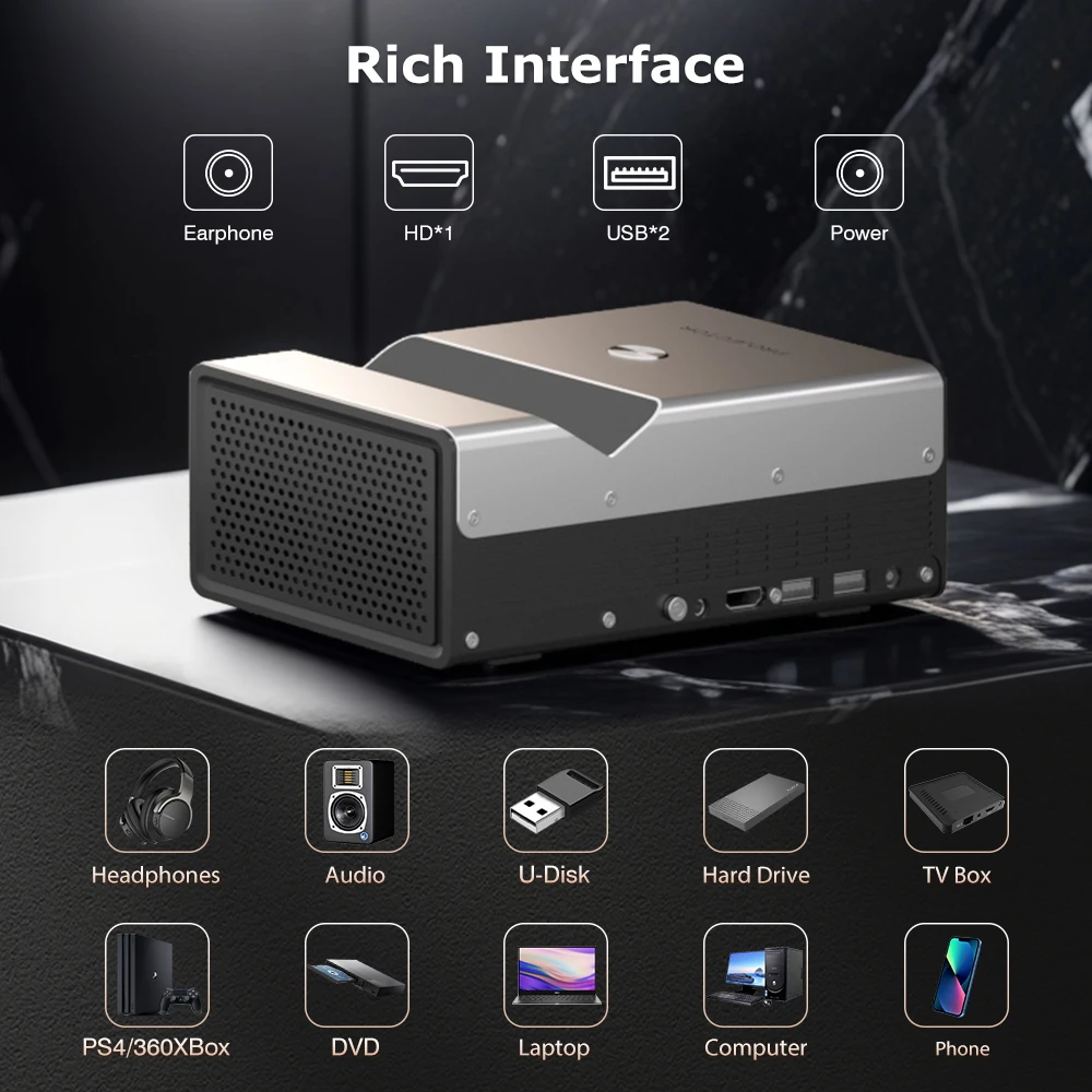 Touyinger UST01 4 k Ultra HD proyector láser 3D cine Android WiFi Mini portátil 1080P cine en casa Video proyector DLP