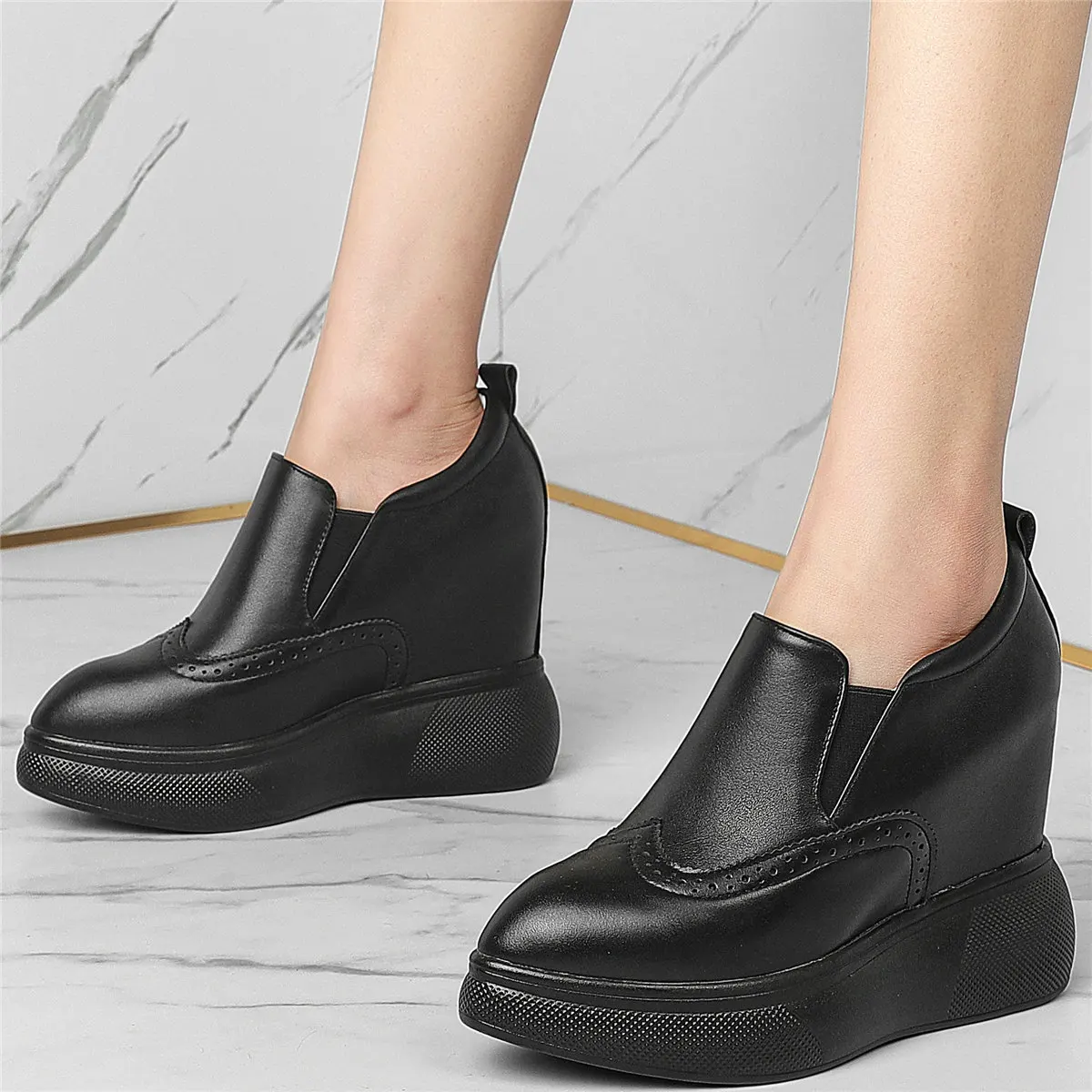 Platform Pumps Shoes Women Genuine Leather Super High Heels Ankle Boots Female Pointed Toe Wedges Fashion Sneakers Casual Shoes