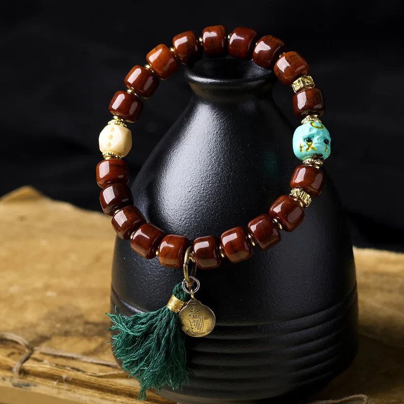 Tibetan- bone bucket beads, turquoise nine-grid copper accessory , ethnic style bracelet