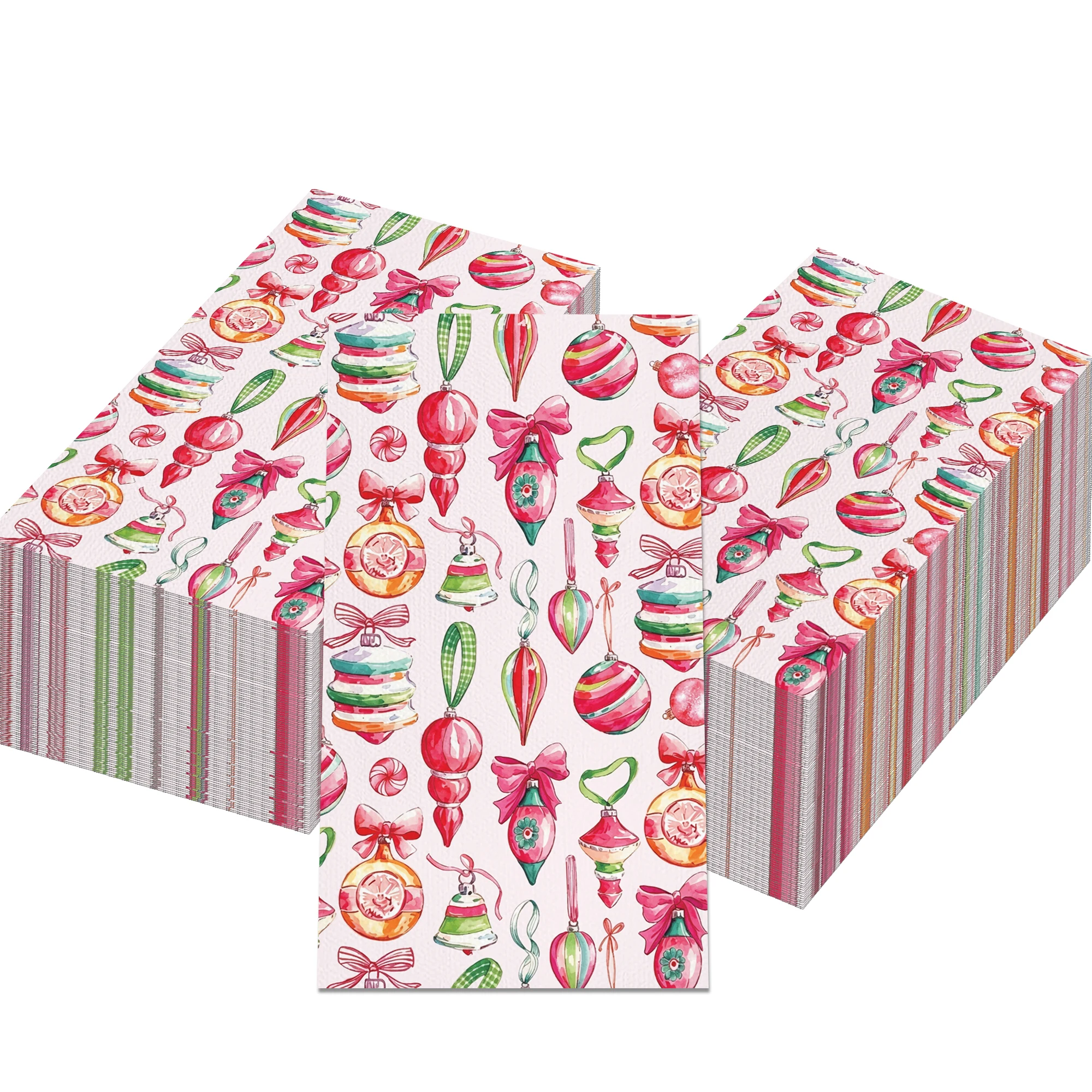 20/40/60/80Pcs Christmas Xmas Ornament Balls Print Disposable Paper Napkins Pink Bow Pattern for Xmas Party Table Supplies