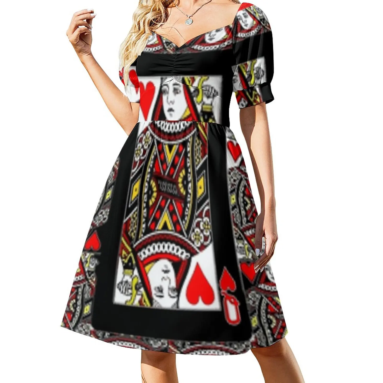 

CASINO RED QUEEN OF HEARTS PATTERN RED-BLACK ART Sleeveless Dress clothes for women Prom gown birthday dress for women