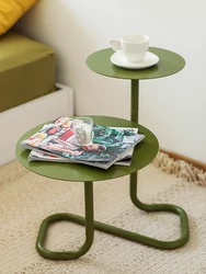 Creative Design Sense Small Side Table Iron Retro Round Sofa Coffee Table Modern Simple Antique Table Shelves