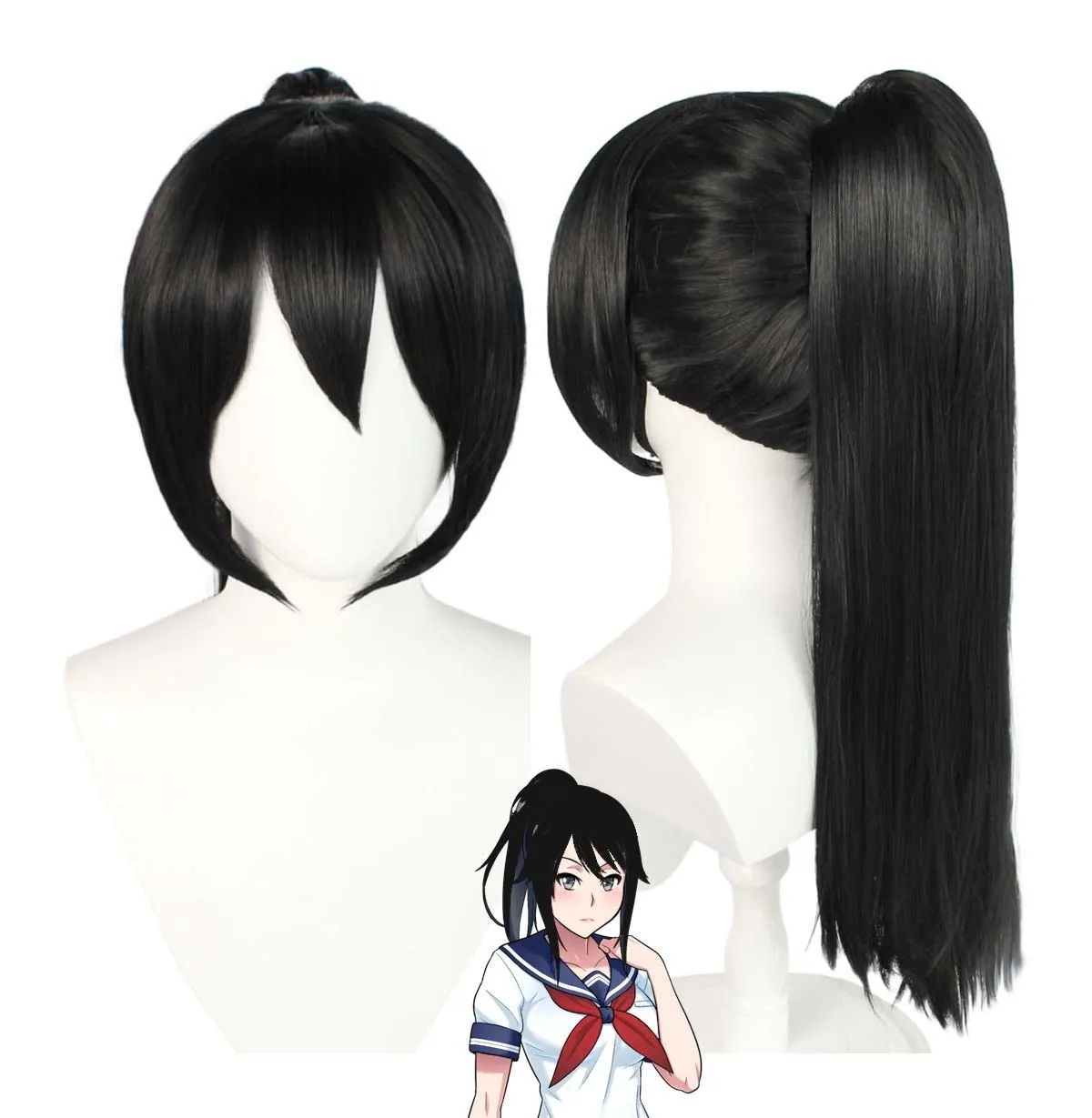 Image of Schwarze gerade lange Pferdeschwanz-Perücke (für Damen) Halloween-Partyspiel: „Yandere Simulator“ Aishi Ayano Cosplay