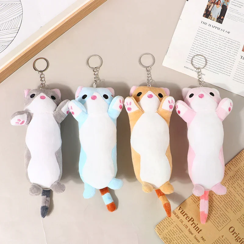 Adorabili giocattoli per bambole di peluche con gatto lungo, portachiavi con animali di peluche morbidi, ciondolo per zaino per regali di compleanno per ragazze