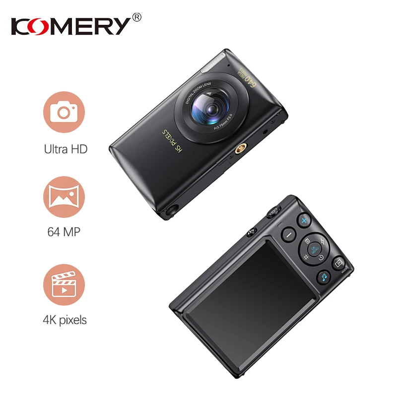 

Цифровая камера Komery, запись видео в формате 4K Ultra HD, автофокус, экшн-камера, камера с разрешением 64 МП, поддерживает видеосъемку и фотосъемку.