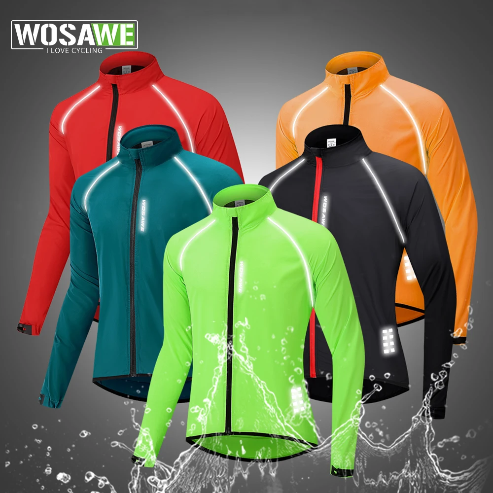 WOSAWE męska wiatrówka rowerowa ultralekka odblaskowa wiatroszczelna kurtka mężczyźni MTB Road Bike wiatrówka z długim rękawem odzież rowerowa