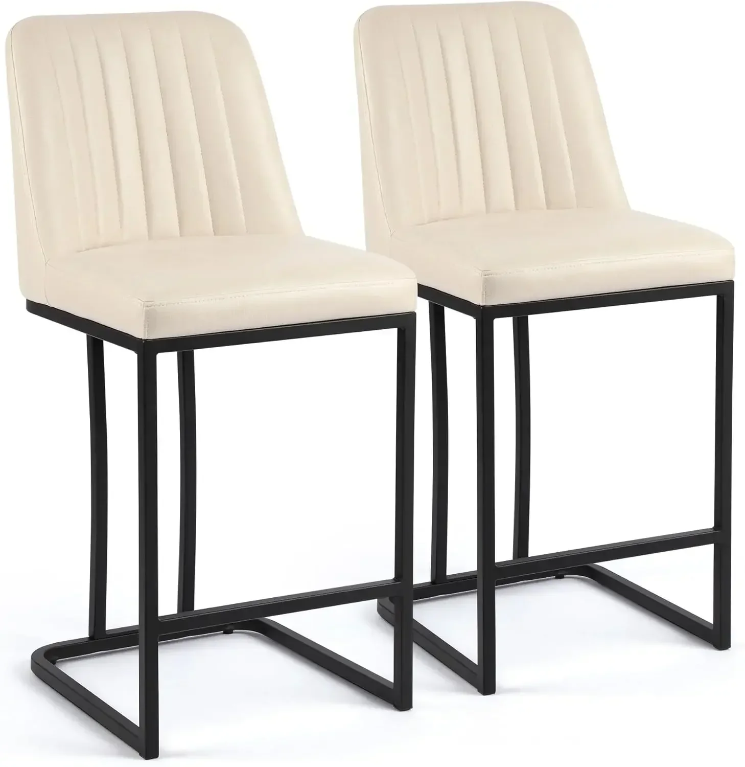 카운터 높이 바 의자 2개 세트, 24.8인치 덮개를 씌운 인조 가죽 바 의자 등받이가 있는 주방 아일랜드 바 의자