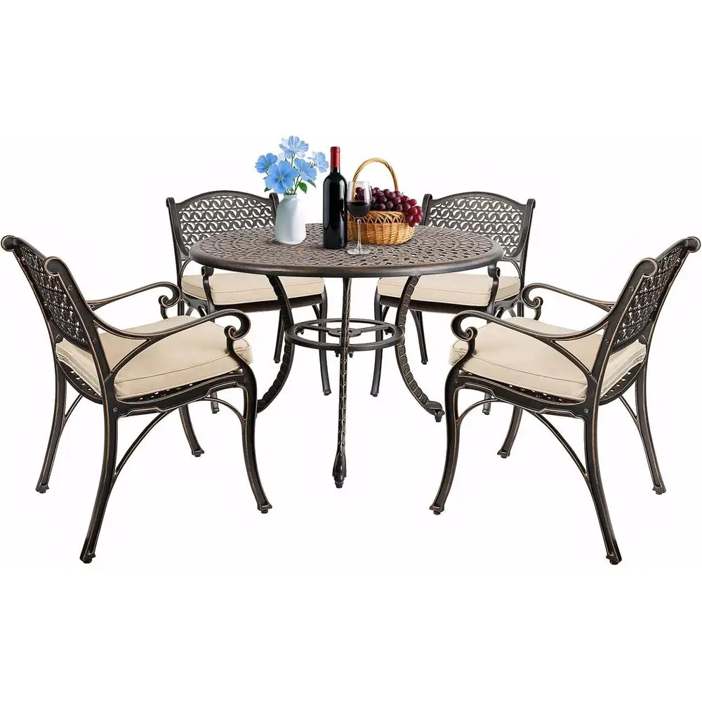 

All-Weather 5-Piece Patio Dining Set with Cushions and Umbrella Hole