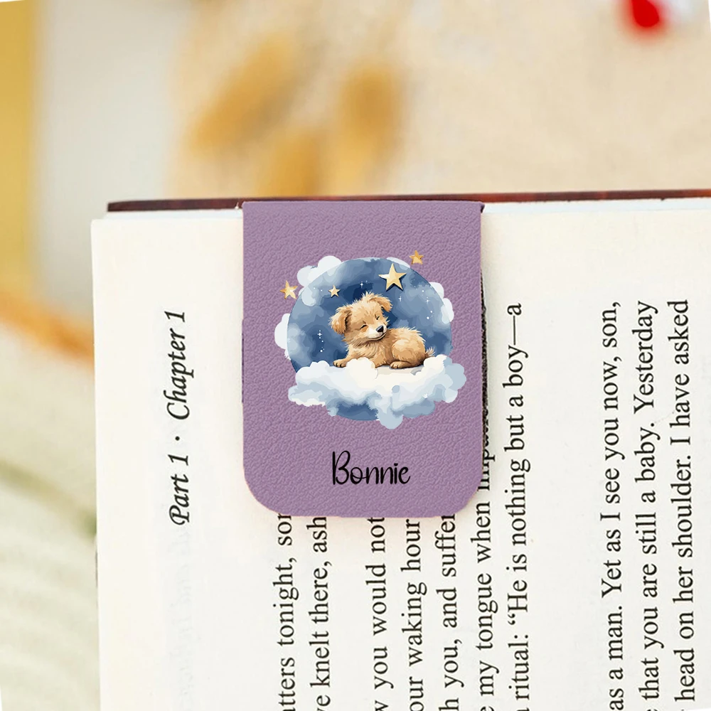 1PC Lovely Puppy Custom Name UV Print Aqua Blue Magnetic Book Clamp For School Supplies