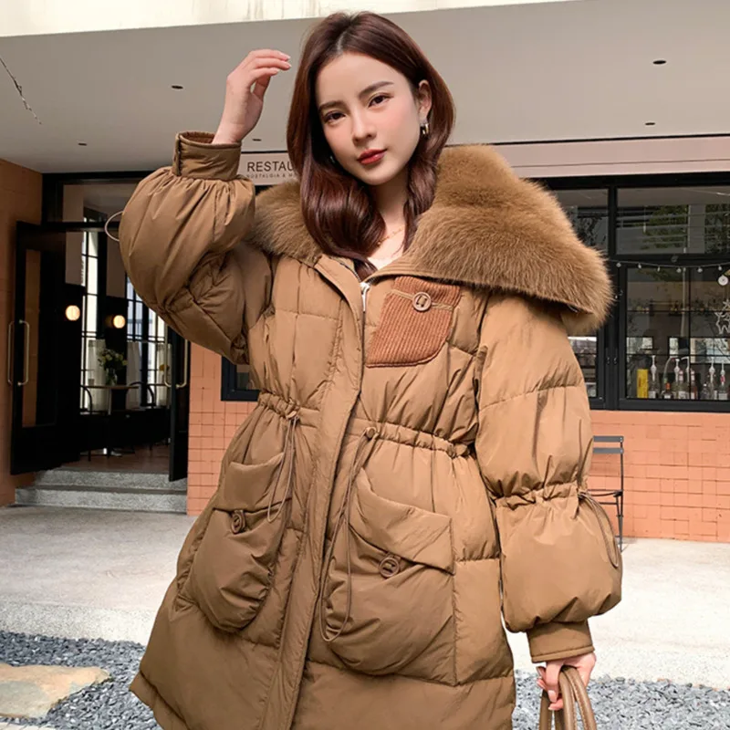 New 90% White Goose Down Jackets Thick With Big Real Natural Fox Fur Collar Puffer Jacket Winter Warm Coats