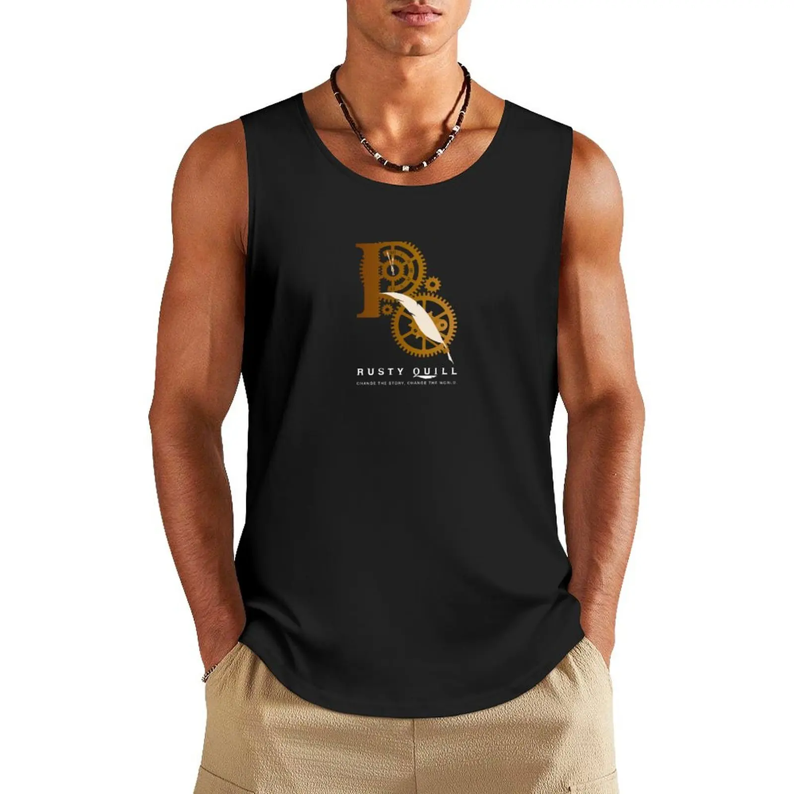 Rusty Quill Logo/Slogan (Light) Tank Top Sports shirt man Men's singlets man sexy?costume Men's clothing brands