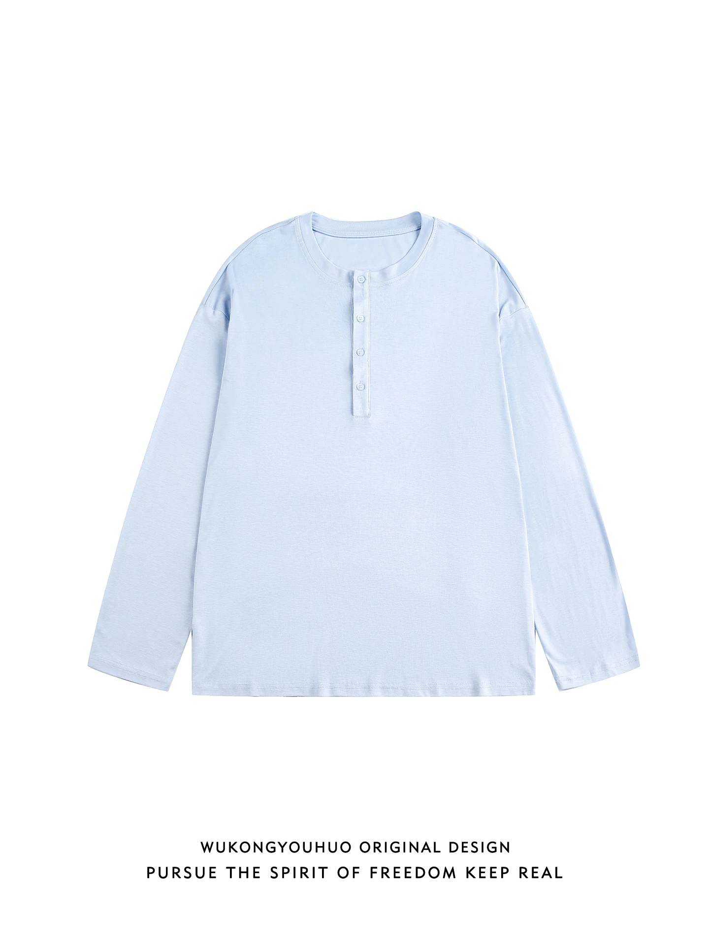 

Spring Trendy Brand Rayon Loose Fit Long Sve Henry Collar T-irt ex Basic Top Color Casual Youth ular Sle