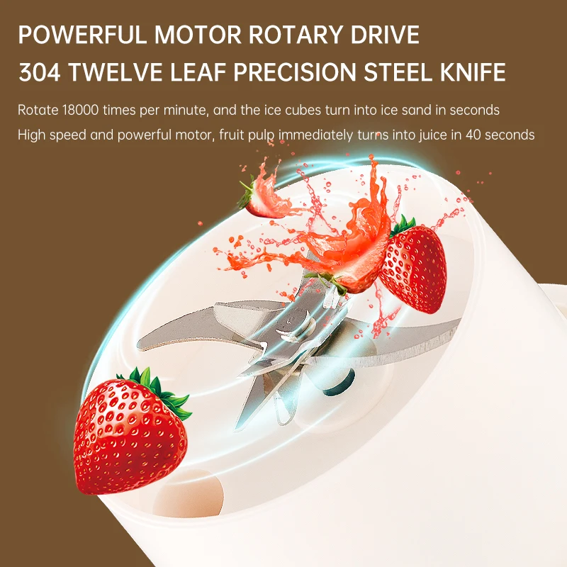 عصارة كهربائية محمولة، 350 مل، شحن سريع USB، 12 شفرات، مناسبة للعصائر والحليب والرياضة والاستخدام المنزلي والسفر