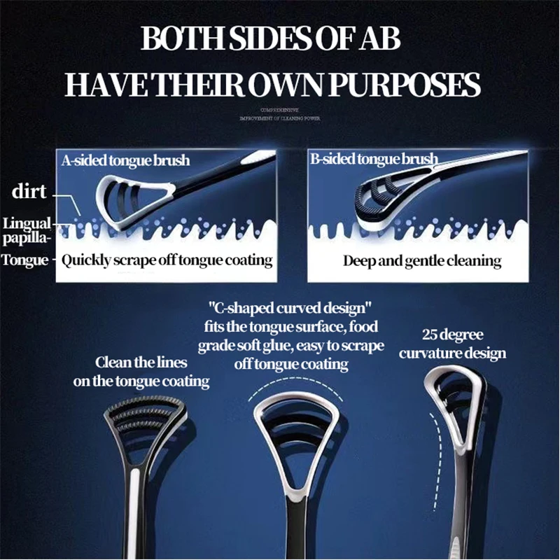 منظف طلاء اللسان - فرشاة طلاء اللسان - مكشطة اللسان للبالغين - مكشطة اللسان المحمولة للتنظيف - مناسبة لكل من الرجال