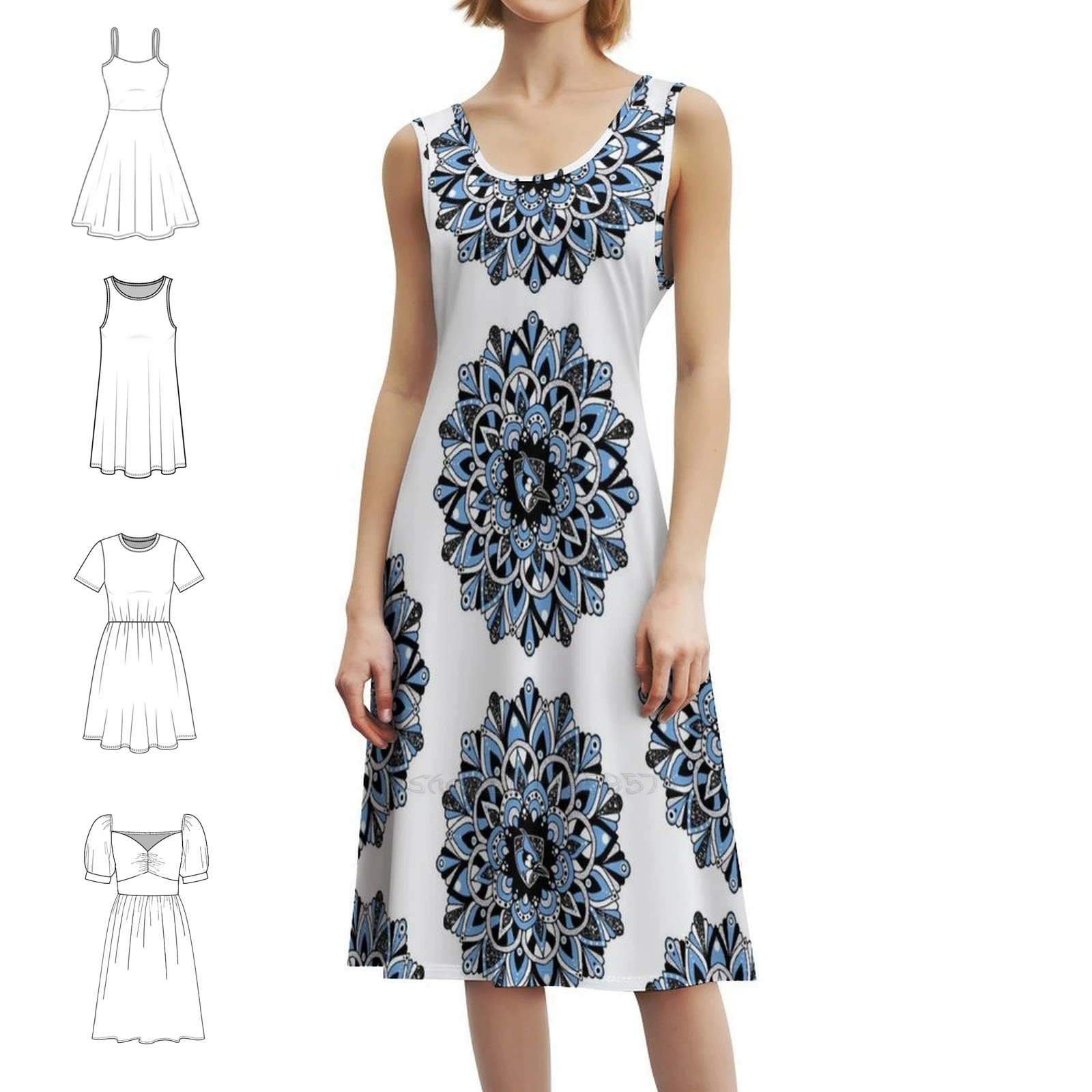 فستان كاجوال من Jhu Bluejay Glitter Mandala على الطراز الكوري للنساء فساتين بسيطة يومية للمكتب للسيدات جونز هوبكنز جونز هوبكنز