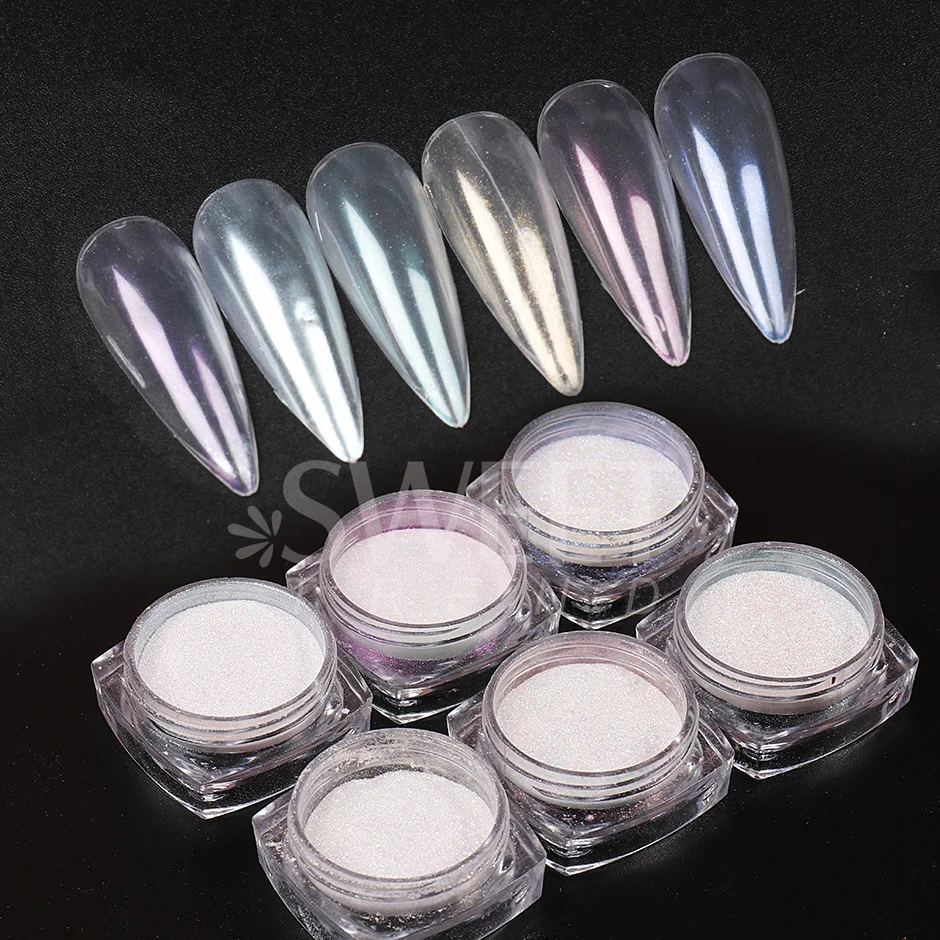 6-dozen Pearl Chrome nagelpoeder iriserende holografische Y2K nagelpigmentset Aurora Unicorn effect glitter wrijven decoratie