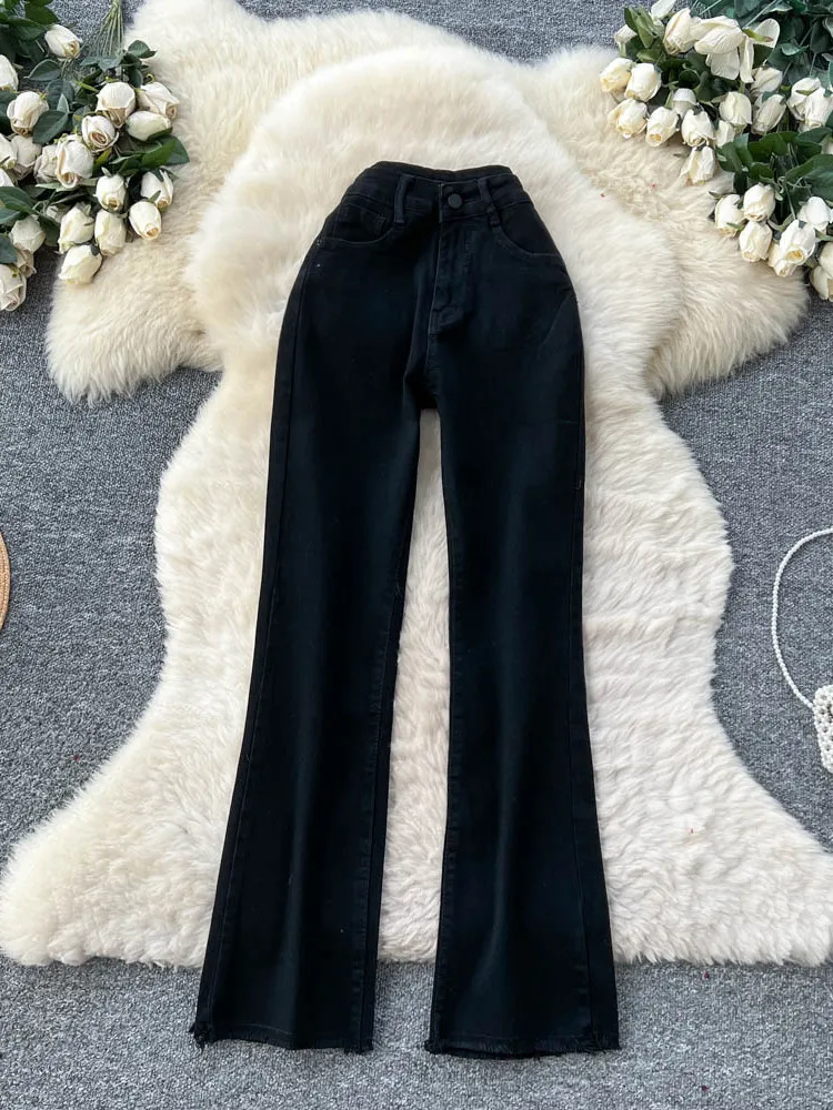 

Design sense Korean version high waisted denim micro flared pants women in spring slimming versatile straight leg pants