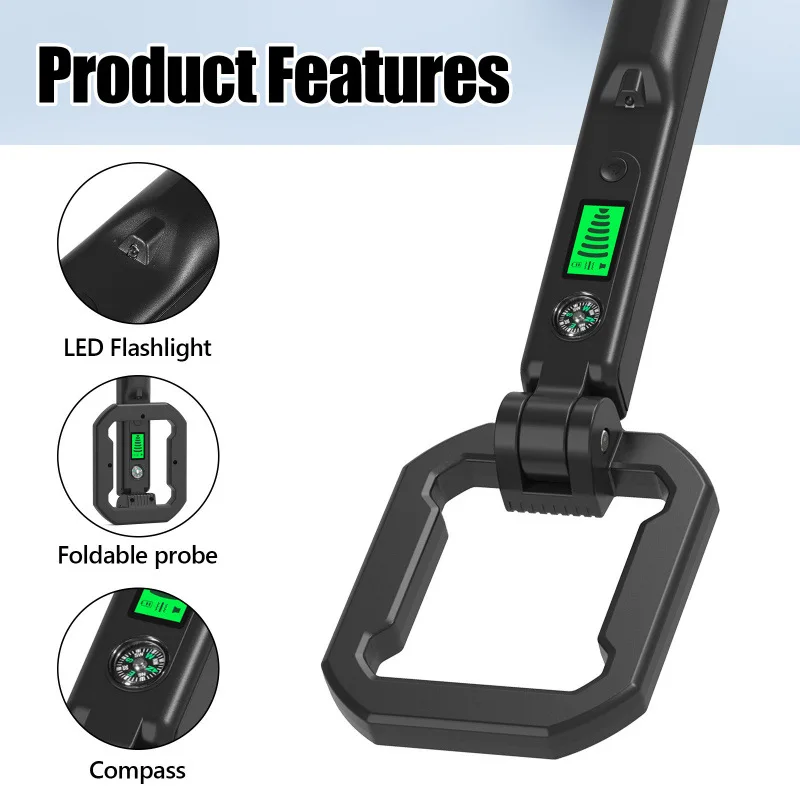 Handheld Foldable Metal Detector with Compass LCD Display High‑Precision Treasure Hunting Detector