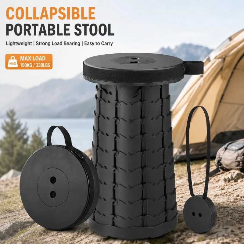 Telescopic Foldable Portable Stool Heavy Duty Collapsible Chair For Fishing Camping Hiking Travel Subway Queue Outdoor Rest