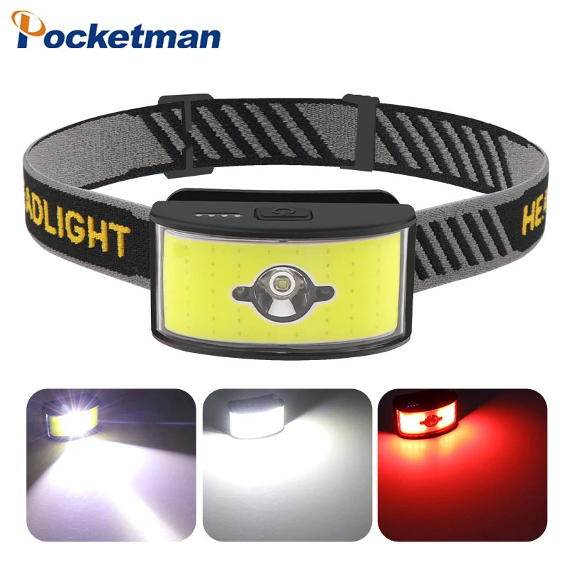 

Super Bright COB LED Headlamp USB Rechargeable Headlight Waterproof Head Lamp High Lumen Head Front Light with Built-in Battery