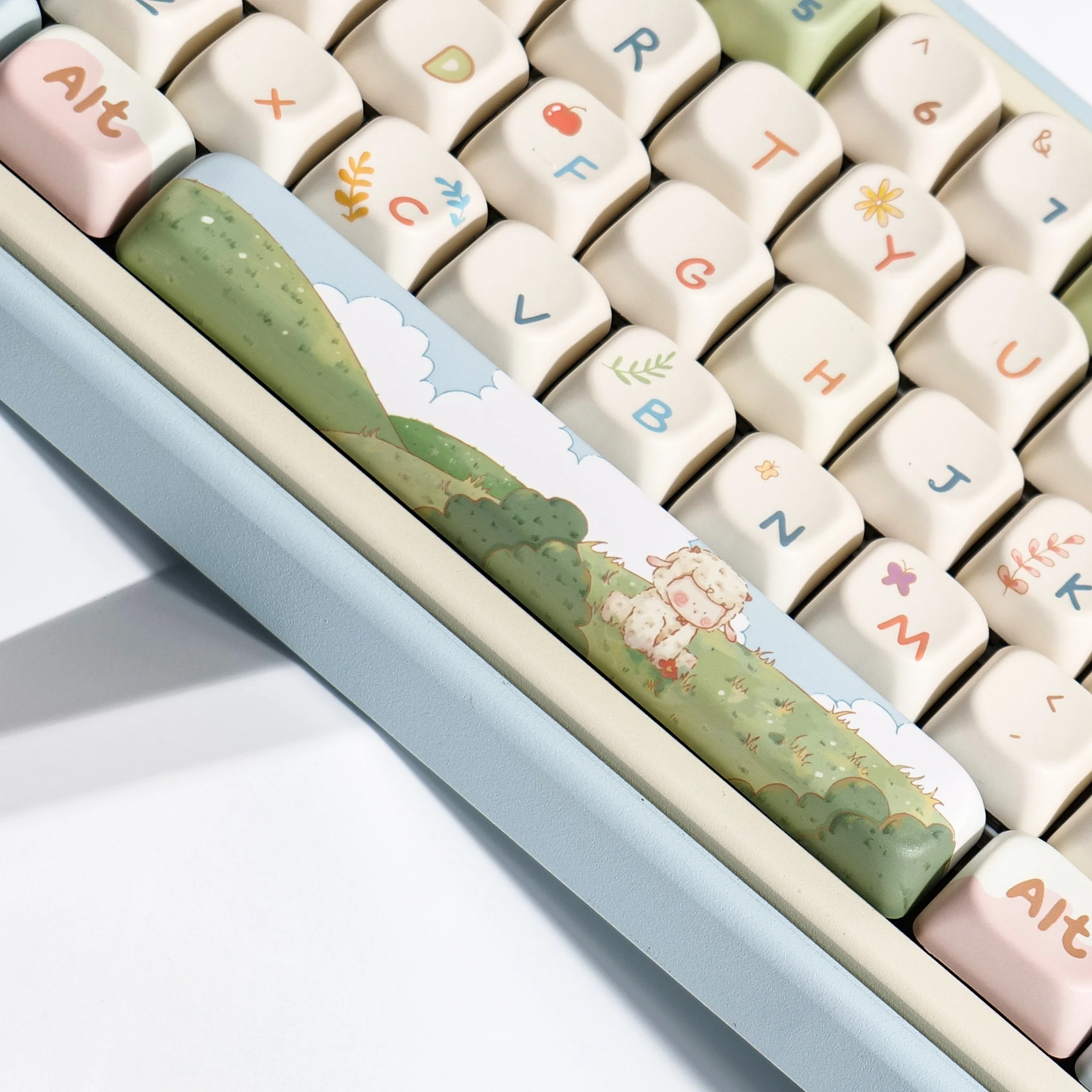 Imagem -04 - Fat Sheep Picnic Theme Keycap Desenhos Animados de Sublimação de Cinco Lados Pbt Teclado Cute Lamb Perfil F75 K99 Mda Xoa 141 Chaves