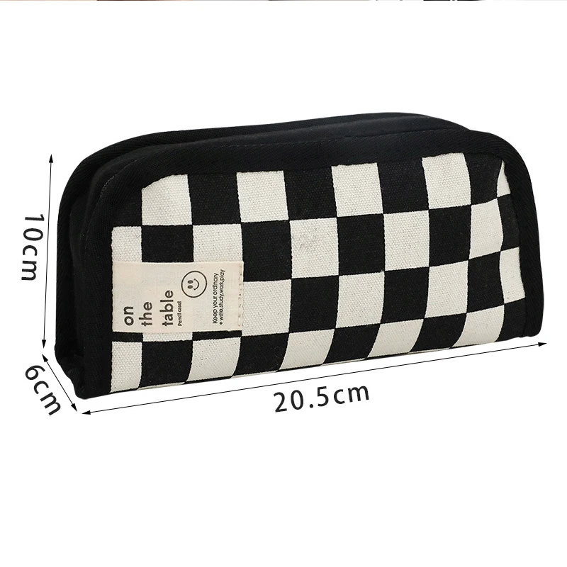 Kawaii Checkerboard Pencil Case Large Capacity Canvas Pen Bag Fashion Stationery Box Back to Schoolfor Girls School Supplies