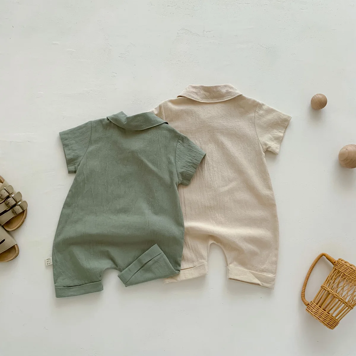 New In Summer Handsome Boys Short Sleeve Solid Color Outwear Infant Newborn Cotton Jumpsuits Toddler Kids Baby Romper