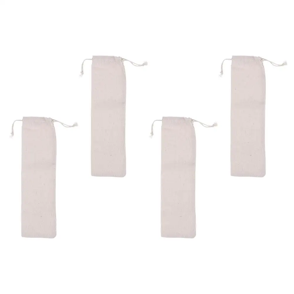 

4 Pcs Straw Storage Bag Cotton Linen Drawstring Lightweight Foldable Eco Friendly Travel Bags for ForksSpoons Tableware Reusable