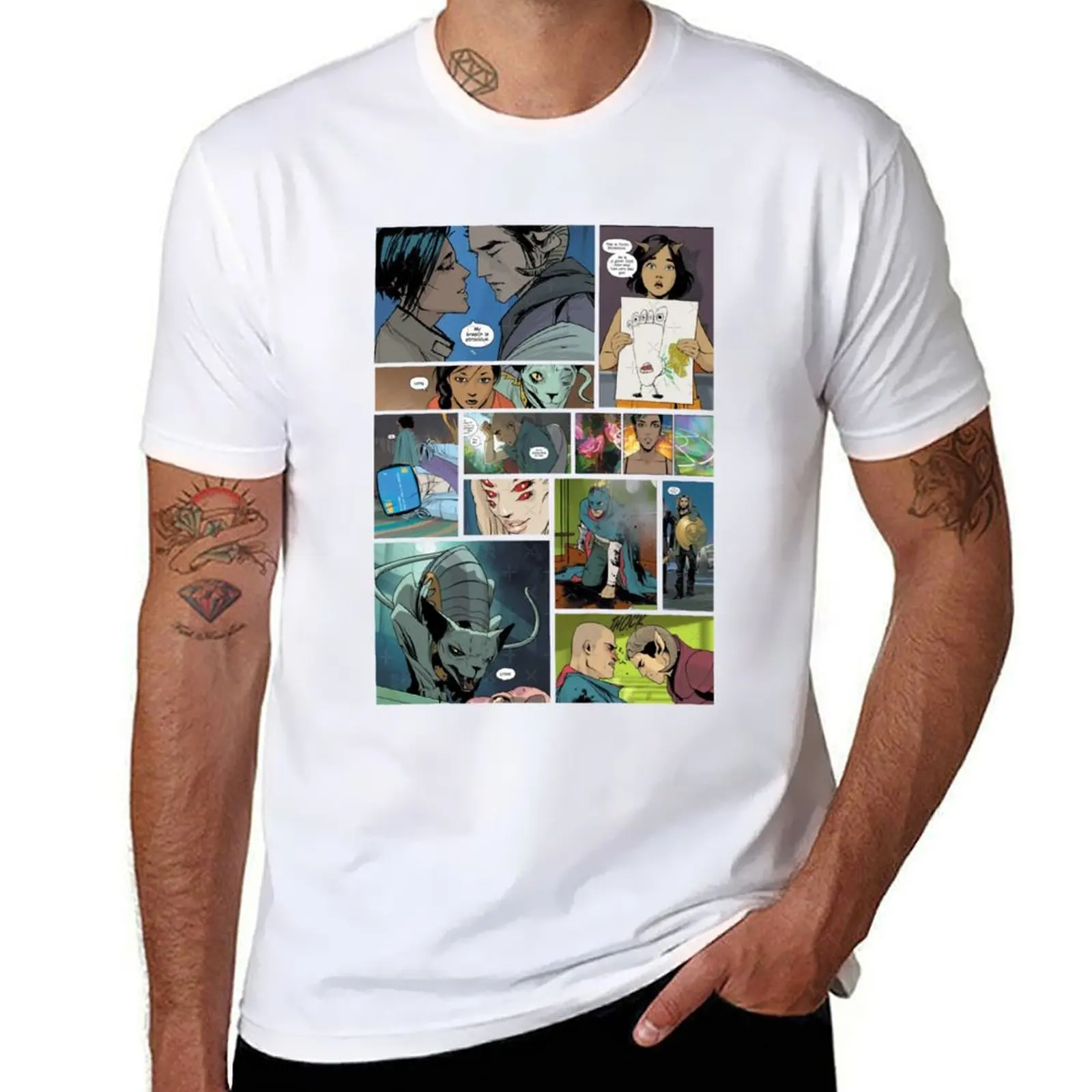 Camiseta con diseño de panel de Saga Image Comics, camiseta gráfica para hombre, camisetas de algodón para hombre, camisetas gráficas, camiseta
