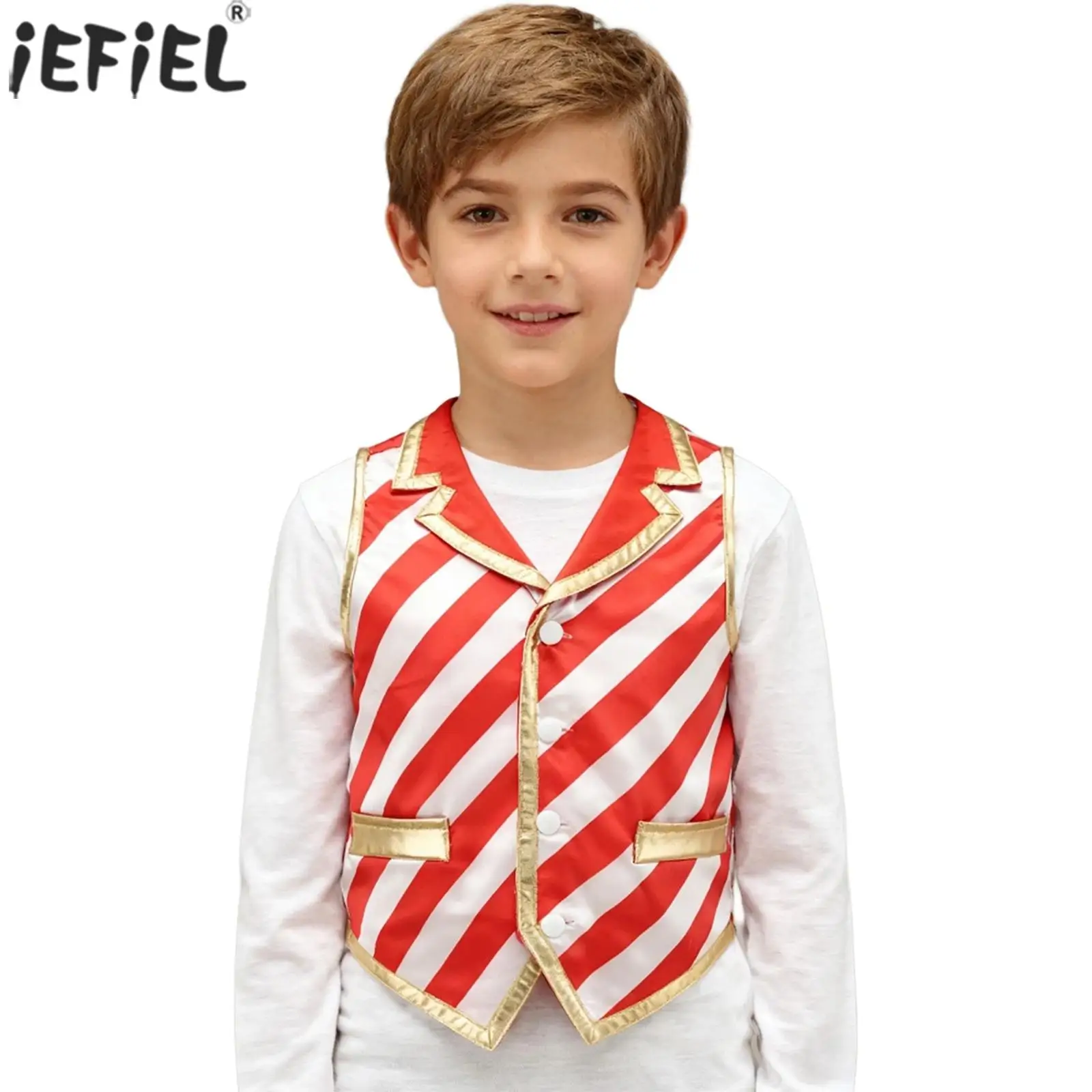Children Christmas Candy Cane Striped Costume Sleeveless Santa Claus Elf Vest Xmas New Year Holiday Party Choir Waistcoat Tops