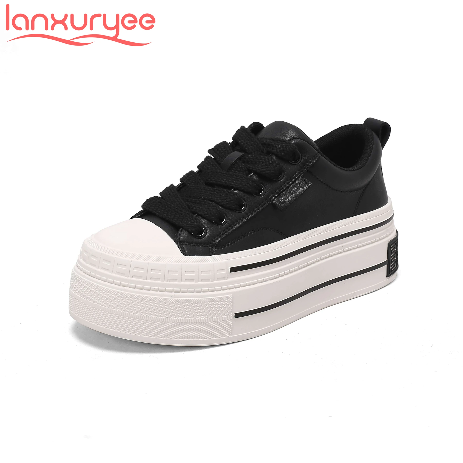 

Lanxuryee Cow Leather Lace Up Platform Spring Winter Casual Shoes Brand Preppy Style Sneakers Classics Women Vulcanized Shoes