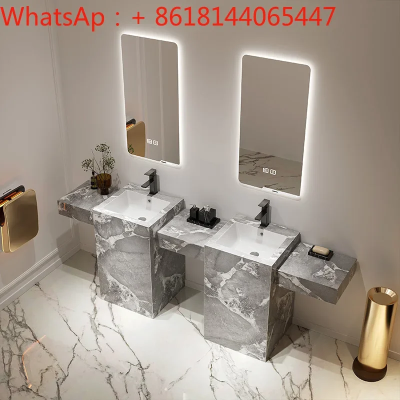 Slate column basin, column type washbasin, bathroom integrated ceramic seamless floor basin, courtyard washbasin