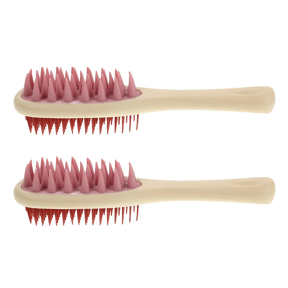 

2 шт., массажная щетка для шампуня для волос с длинной ручкой, силиконовая ручка, отшелушивающее средство для кожи головы с двойными зубьями, скруббер для душа для удаления перхоти
