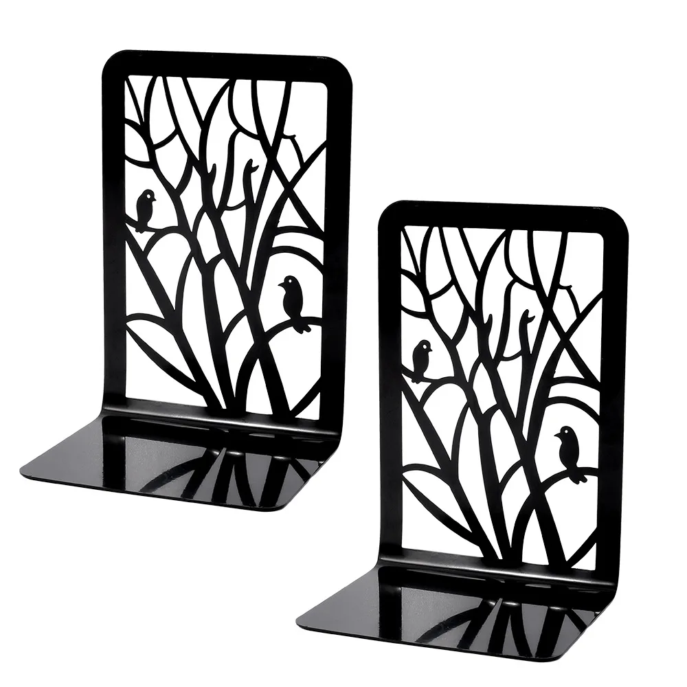 1 Pair Metal Fashion Bookends Tree Book Holder Leaf Bookend Book Stopper for Book Desk Home Office Ornament